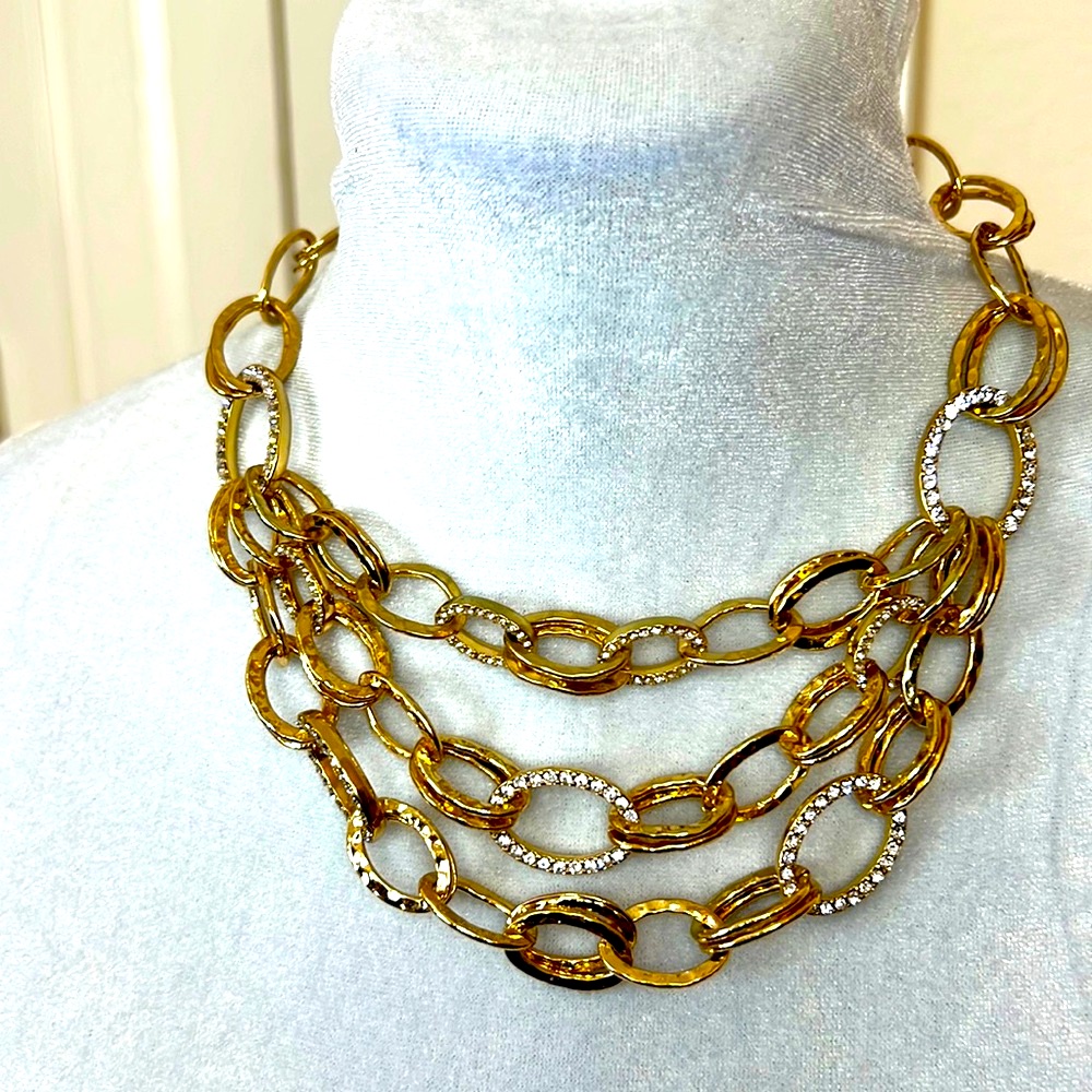 Jones New York Gold 3 Chain Link Necklace With Crystals 24$